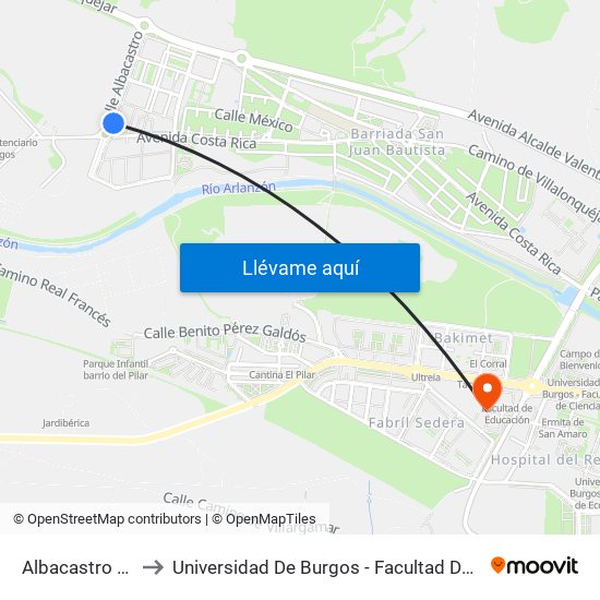 Albacastro Penal to Universidad De Burgos - Facultad De Educación map