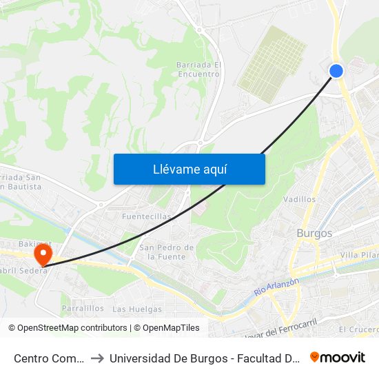 Centro Comercial to Universidad De Burgos - Facultad De Educación map