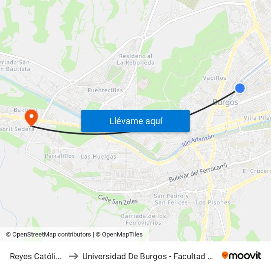 Reyes Católicos 16 to Universidad De Burgos - Facultad De Educación map