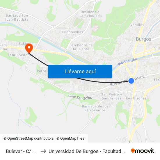 Bulevar - Madrid to Universidad De Burgos - Facultad De Educación map