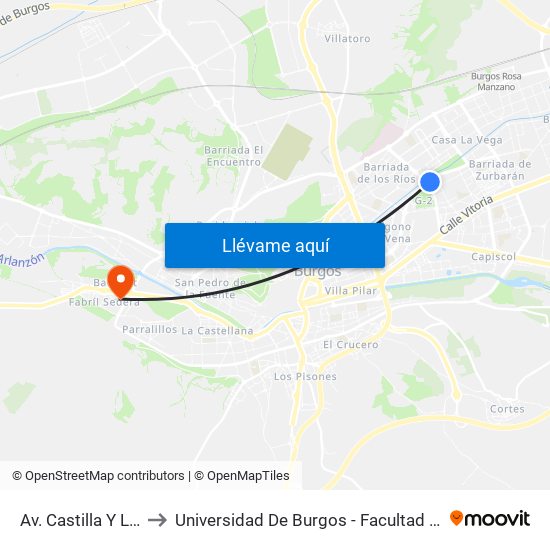 Av. Castilla Y León 56 to Universidad De Burgos - Facultad De Educación map