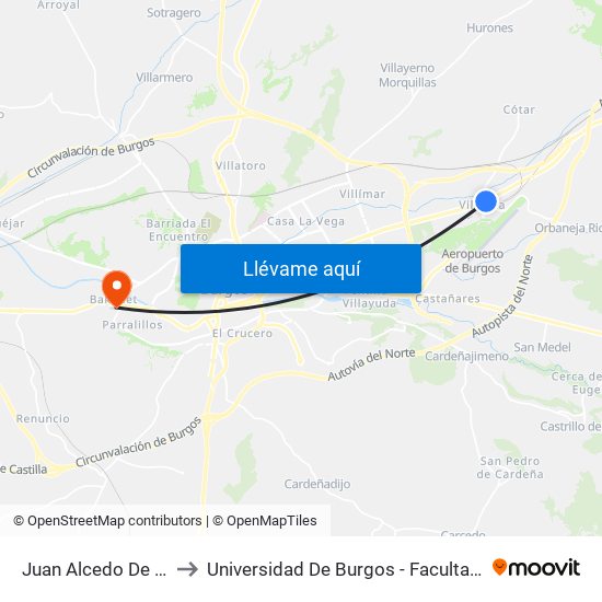 Juan Alcedo De La Rocha to Universidad De Burgos - Facultad De Educación map
