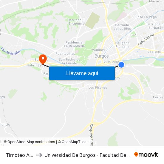 Timoteo Arnáiz to Universidad De Burgos - Facultad De Educación map