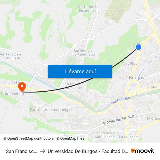 San Francisco 161 to Universidad De Burgos - Facultad De Educación map