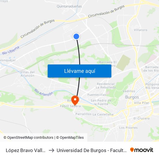 López Bravo Valle De Mena to Universidad De Burgos - Facultad De Educación map