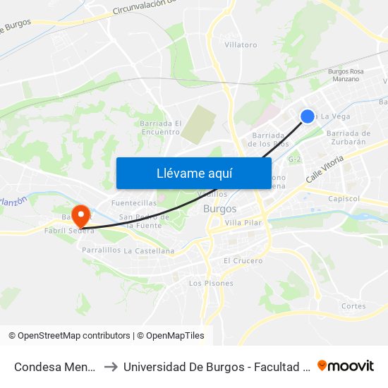 Condesa Mencía 150 to Universidad De Burgos - Facultad De Educación map