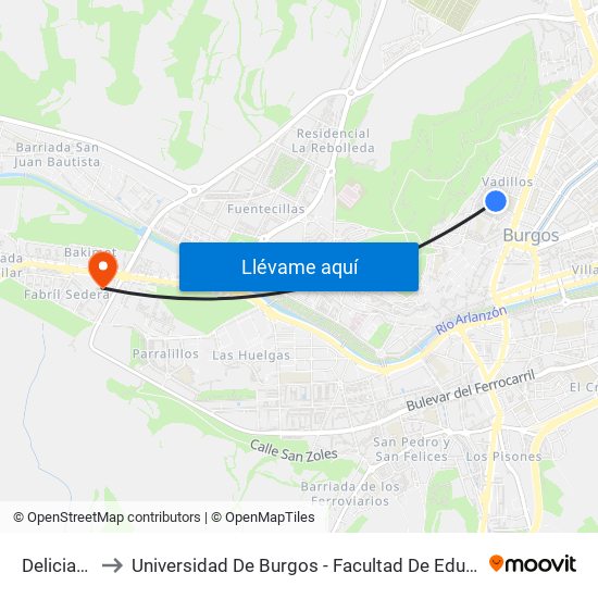 Delicias 6 to Universidad De Burgos - Facultad De Educación map
