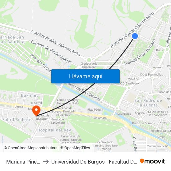 Mariana Pineda 26 to Universidad De Burgos - Facultad De Educación map