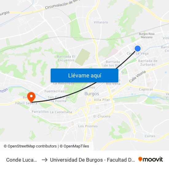 Conde Lucanor 22 to Universidad De Burgos - Facultad De Educación map
