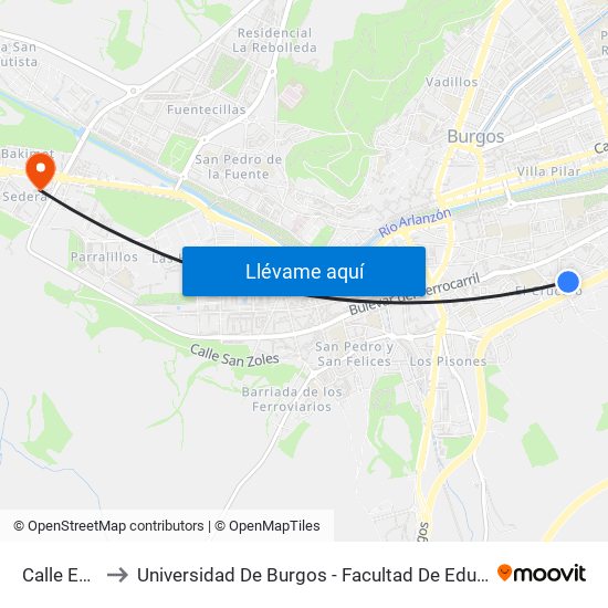 Calle Ebro to Universidad De Burgos - Facultad De Educación map