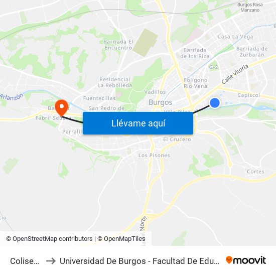 Coliseum to Universidad De Burgos - Facultad De Educación map