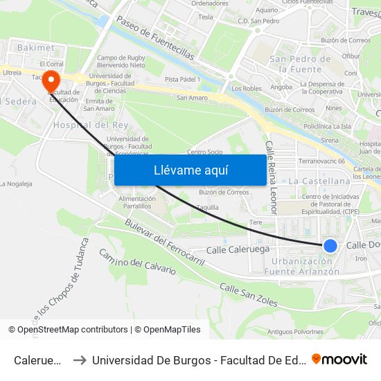 Caleruega 5 to Universidad De Burgos - Facultad De Educación map