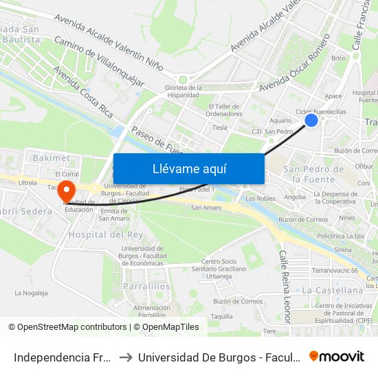Independencia Frente Iglesia to Universidad De Burgos - Facultad De Educación map
