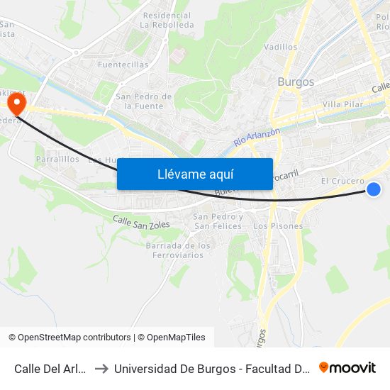 Calle Del Arlanzón to Universidad De Burgos - Facultad De Educación map