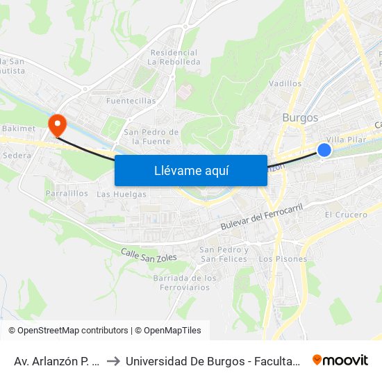 Av. Arlanzón P. Gasset to Universidad De Burgos - Facultad De Ciencias map
