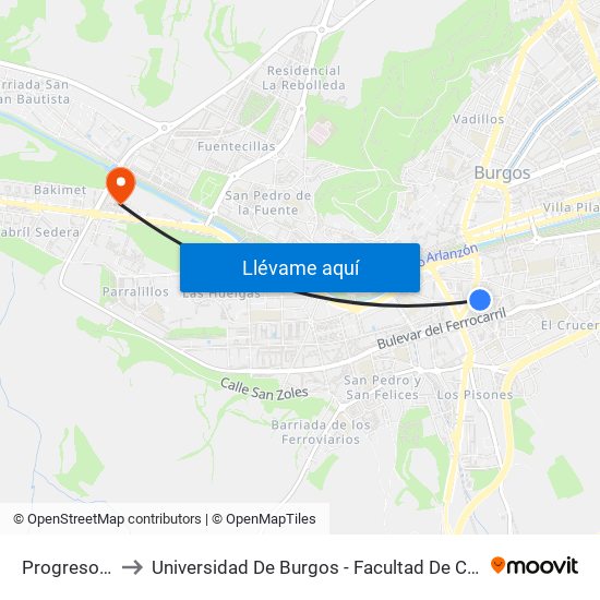 Progreso 18 to Universidad De Burgos - Facultad De Ciencias map