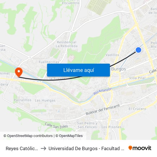 Reyes Católicos 40 to Universidad De Burgos - Facultad De Ciencias map