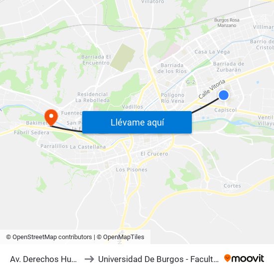 Av. Derechos Humanos 36 to Universidad De Burgos - Facultad De Ciencias map