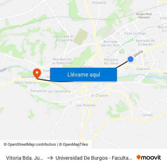 Vitoria Bda. Juan XXIII to Universidad De Burgos - Facultad De Ciencias map