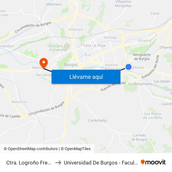 Ctra. Logroño Frente El Soto to Universidad De Burgos - Facultad De Ciencias map