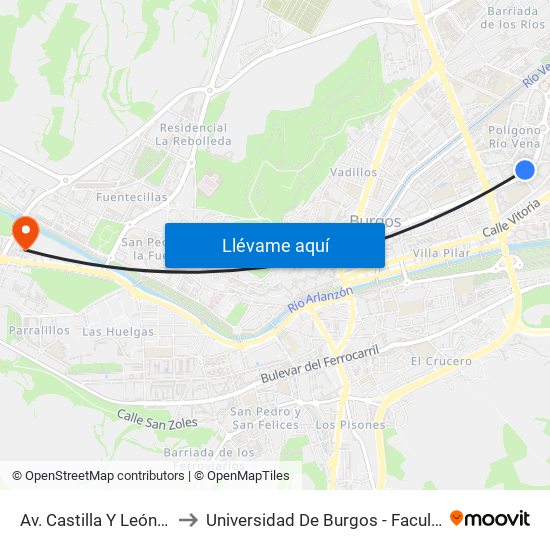 Av. Castilla Y León Comisaría to Universidad De Burgos - Facultad De Ciencias map