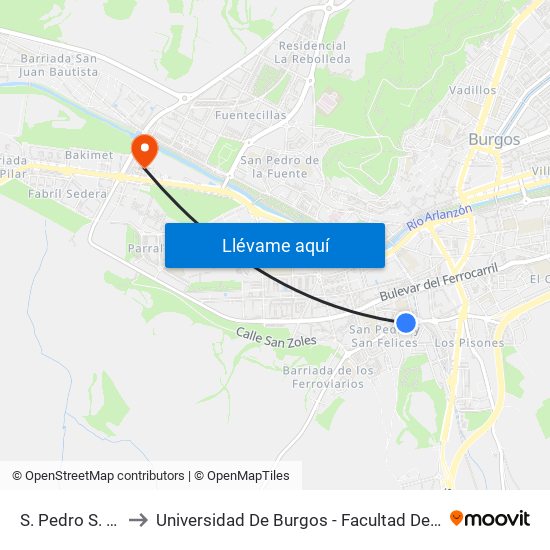 S. Pedro S. F. 19 to Universidad De Burgos - Facultad De Ciencias map
