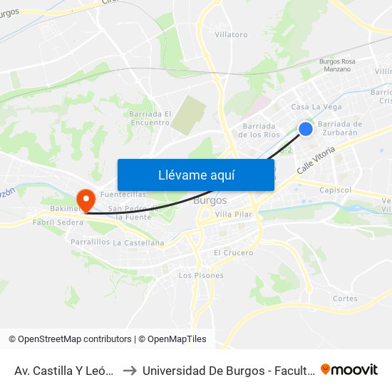 Av. Castilla Y León Bellayna to Universidad De Burgos - Facultad De Ciencias map