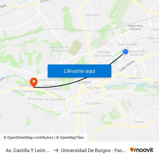 Av. Castilla Y León Frente Al 84 to Universidad De Burgos - Facultad De Ciencias map