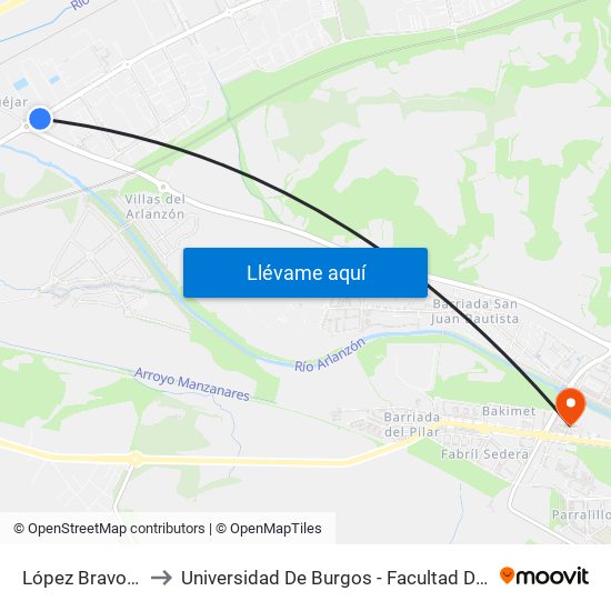 López Bravo I.T.V. to Universidad De Burgos - Facultad De Ciencias map