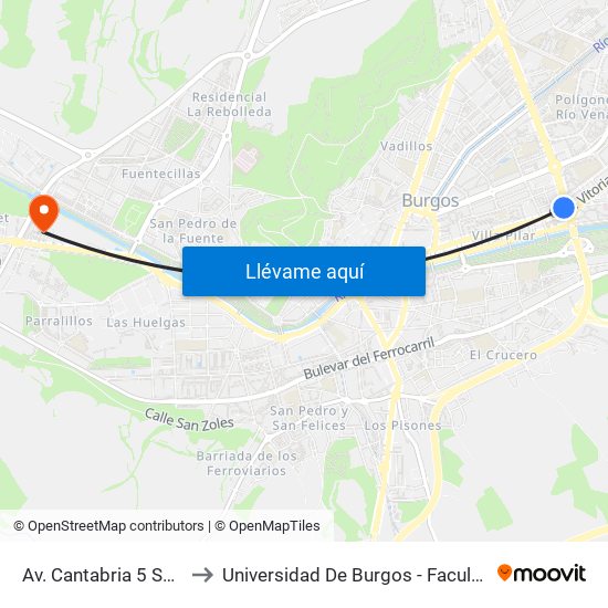 Av. Cantabria 5 Salón Actos to Universidad De Burgos - Facultad De Ciencias map