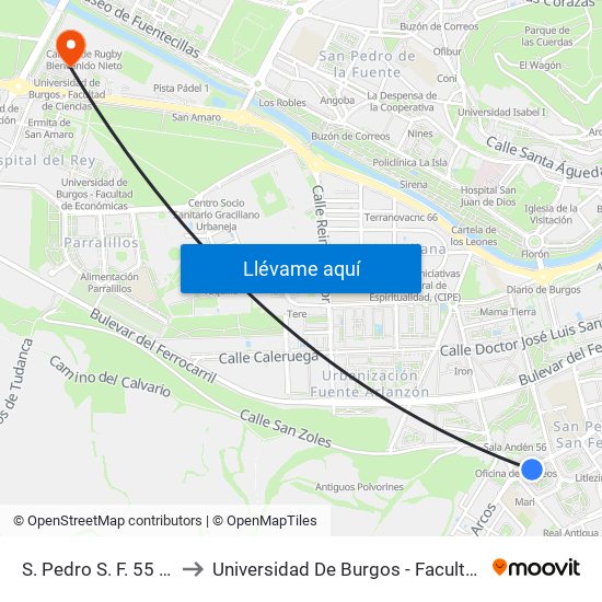 S. Pedro S. F. 55 P.Aragón to Universidad De Burgos - Facultad De Ciencias map