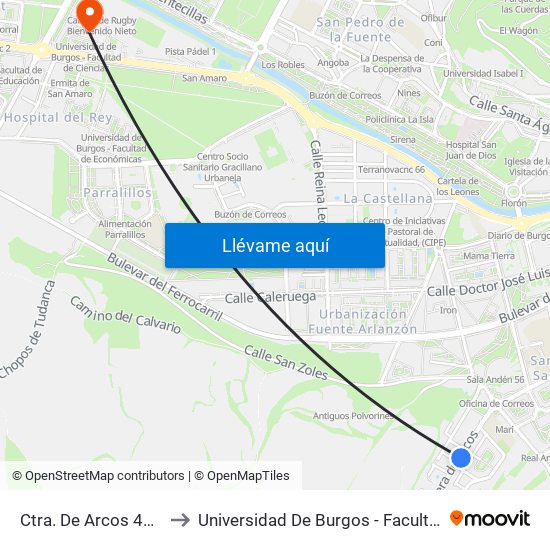 Ctra. De Arcos 41 (Bajada) to Universidad De Burgos - Facultad De Ciencias map