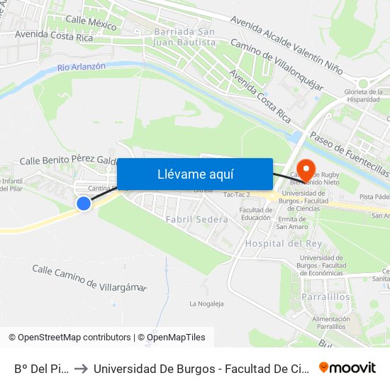 Bº Del Pilar to Universidad De Burgos - Facultad De Ciencias map