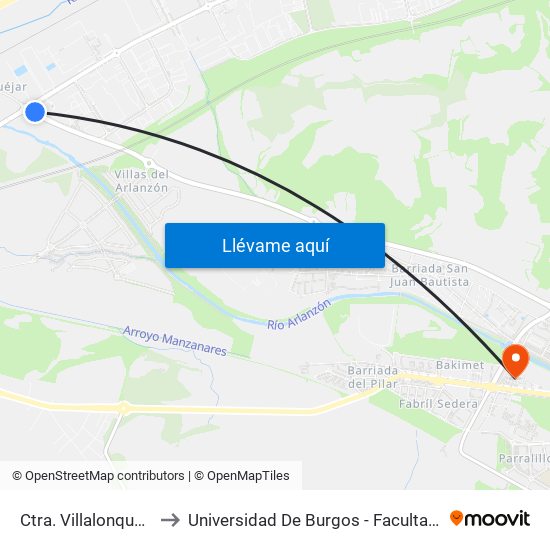 Ctra. Villalonquéjar I.T.V. to Universidad De Burgos - Facultad De Ciencias map