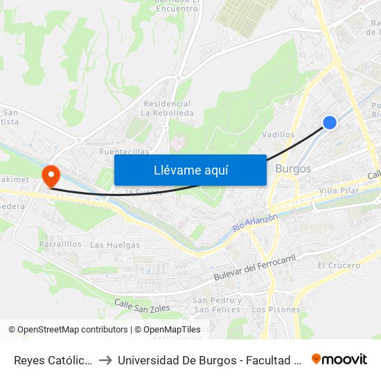 Reyes Católicos 49 to Universidad De Burgos - Facultad De Ciencias map