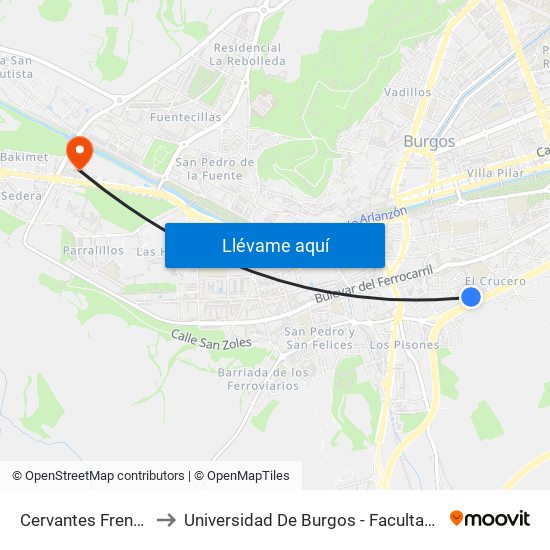 Cervantes Frente Al 22 to Universidad De Burgos - Facultad De Ciencias map