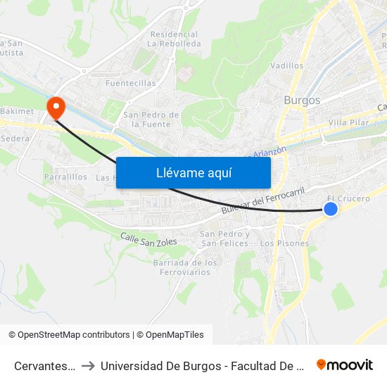 Cervantes 22 to Universidad De Burgos - Facultad De Ciencias map