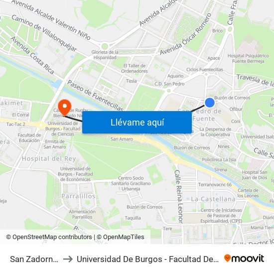 San Zadornil 23 to Universidad De Burgos - Facultad De Ciencias map