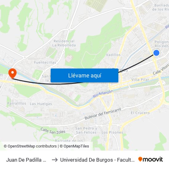 Juan De Padilla Comisaría to Universidad De Burgos - Facultad De Ciencias map