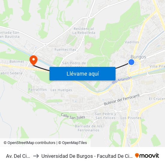 Av. Del Cid 4 to Universidad De Burgos - Facultad De Ciencias map