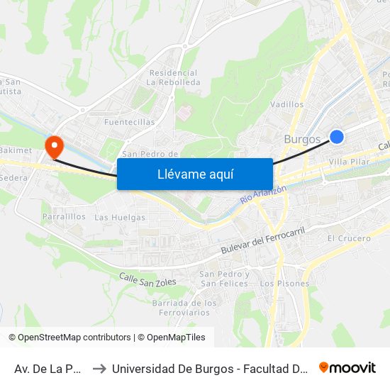 Av. De La Paz 16 to Universidad De Burgos - Facultad De Ciencias map