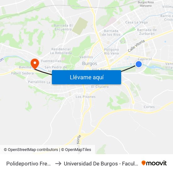 Polideportivo Frente Plantío to Universidad De Burgos - Facultad De Ciencias map