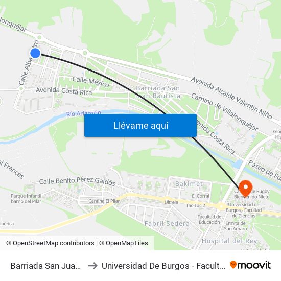 Barriada San Juan Bautista to Universidad De Burgos - Facultad De Ciencias map