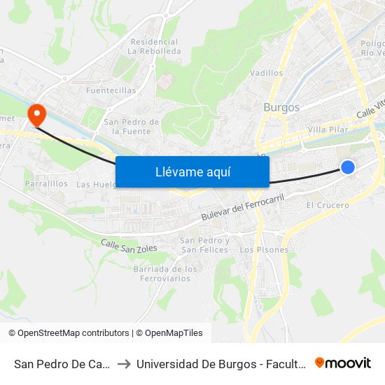 San Pedro De Cardeña 46 to Universidad De Burgos - Facultad De Ciencias map