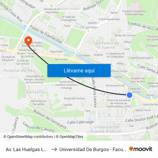 Av. Las Huelgas Las Esclavas to Universidad De Burgos - Facultad De Ciencias map