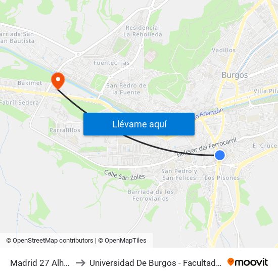 Madrid 27 Alhóndiga to Universidad De Burgos - Facultad De Ciencias map