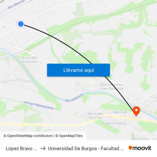 López Bravo Ubisa to Universidad De Burgos - Facultad De Ciencias map