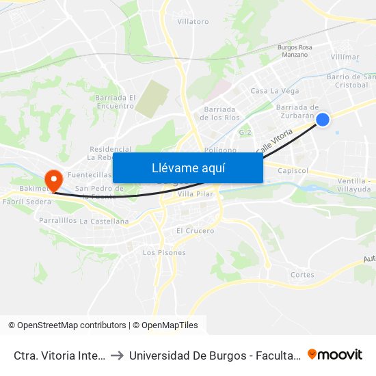 Ctra. Vitoria Intendencia to Universidad De Burgos - Facultad De Ciencias map