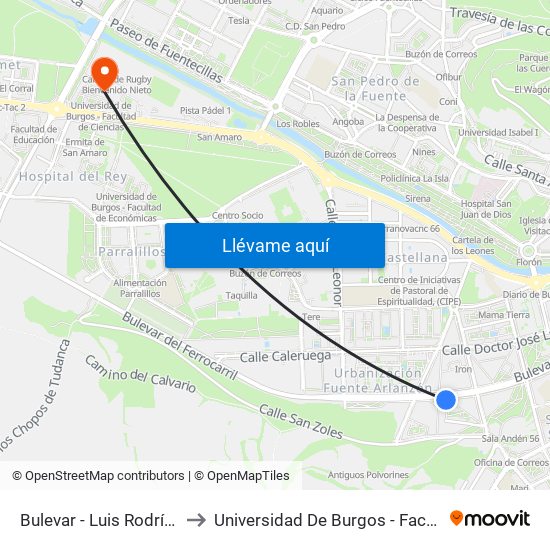 Bulevar - Luis Rodríguez Arango to Universidad De Burgos - Facultad De Ciencias map