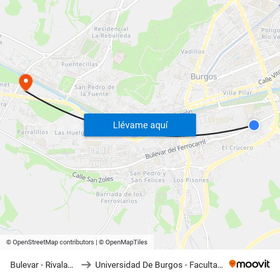 Bulevar - Rivalamora 14 to Universidad De Burgos - Facultad De Ciencias map